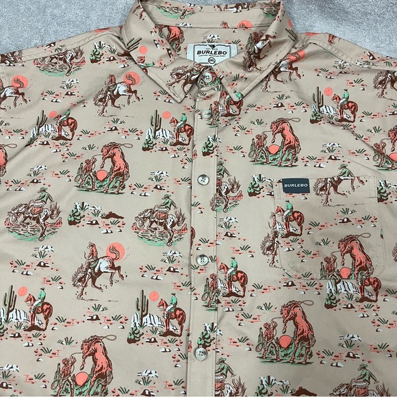 BURLEBO Shirt Mens 2XL XXL Performance Golf Cowboy Western Horse Cactus - Picture 1 of 9